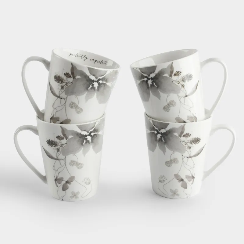 Саптыаяқ, 420 мл, 4 дана, фарфор N, Сұр гүлдер, Watercolor