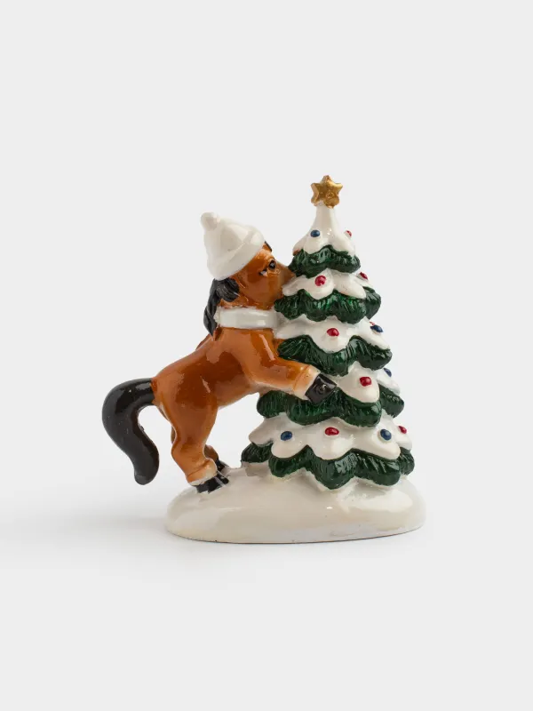 Мүсінше, 8 см, полирезин, сүт түстес және қоңыр, Шыршасы бар жылқы, Horse christmas, image-5