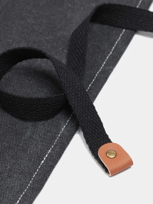 Фартук, 58х78 см, с карманами, терилен/хлопок/искусственная кожа, черный, BBQ, image-2