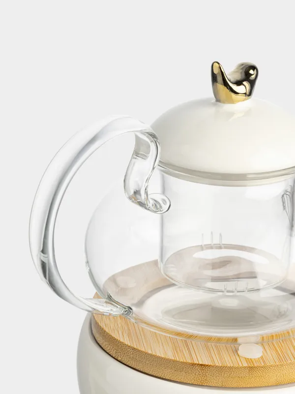 Шайнек, 600 мл, жылытқышы бар, шыны Б/фарфор P, ақ, құс, Ellan, image-3