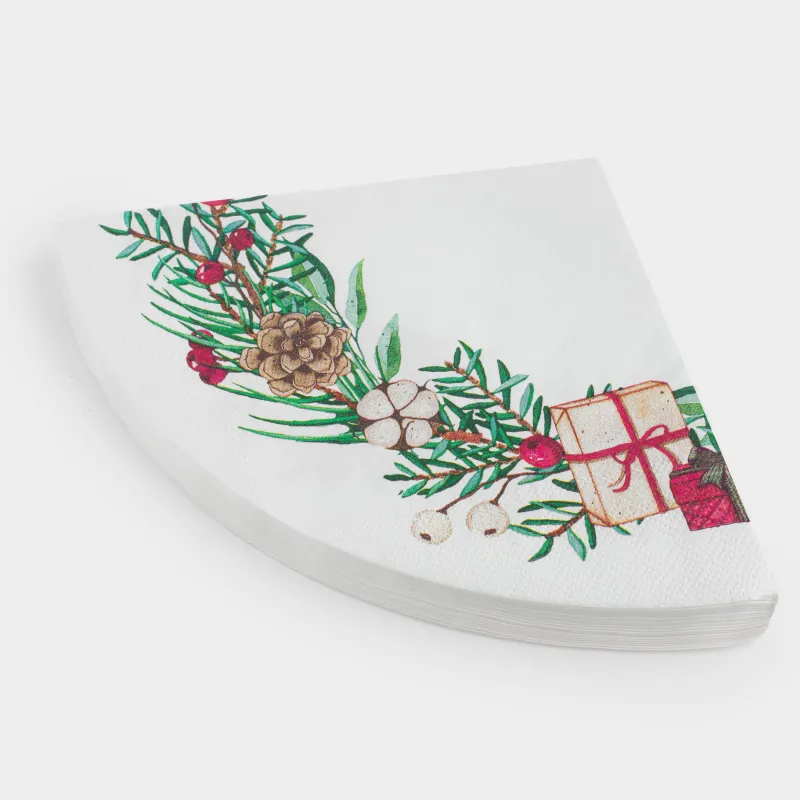 Салфетки бумажные, 33х33 см, 20 шт, круглые, белые, Шишки и ягоды на ветке, Christmas green, image-1