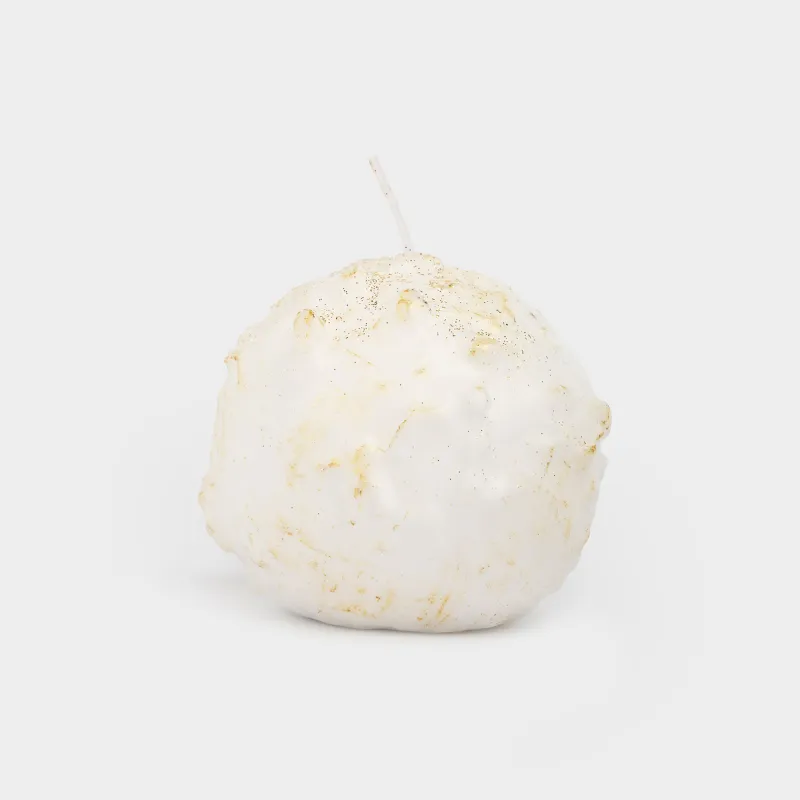 Свеча, 7 см, с блестками, шампань, Застывший снег на шаре, Snowy candle