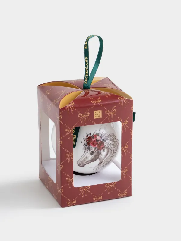 Шырша ойыншығы, 7 см, пенопласт, Шар, Гүл шоғы бар жылқы, Ball print, image-3