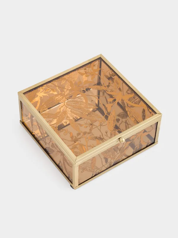 Шкатулка для украшений, 15х16 см, стекло/металл, золотистая, Листья, Collection, image-3