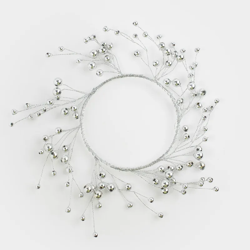 Сәндік гүл шоғы, 10/20 см, шай шамына арналған, пластик/металл, Күміс моншақтар, Balls decor