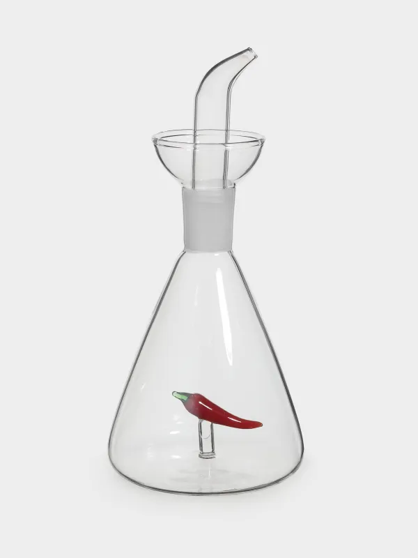 Май немесе сірке су бөтелкесі, 230 мл, диспенсері бар, шыны/силикон, Қызыл бұрыш, Shape, image-0