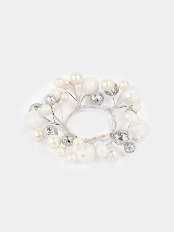 Кольцо для салфеток, 5 см, пластик, молочно-серебристое, Новогодние шары, Balls sparkle, image-1