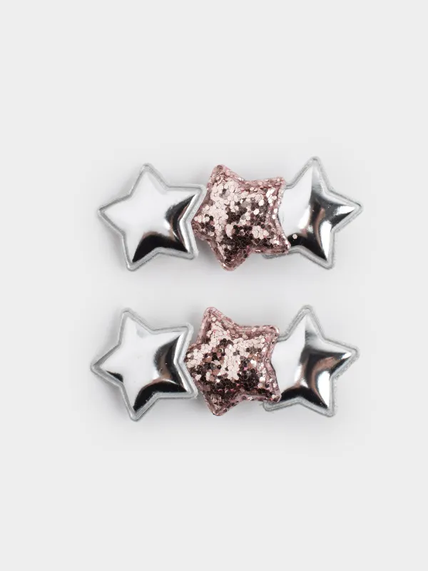 Набор заколок для волос, 6 см, 2 шт, детский, полиуретан/металл, серебристый/шампань, Hairstyle, image-0