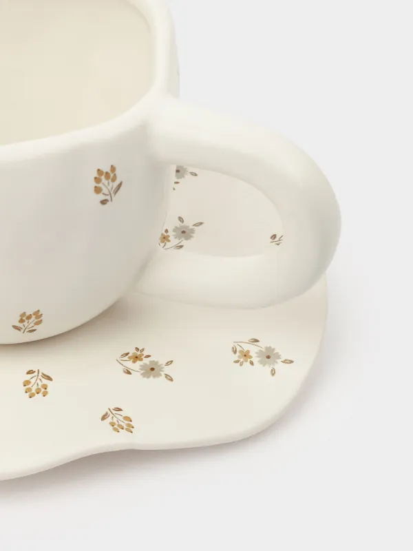 Шай жұбы, 1 тұдға, 2 зат, 360 мл, керамика, сүт түсті, Көне гүлдер, La flore, image-8