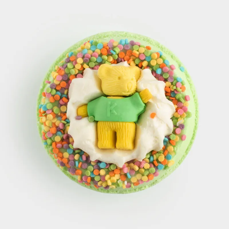 Бомбочка для ванны, 130 гр, с игрушкой, зеленая, Зеленое яблоко, Мишка в свитере, Bear, image-0