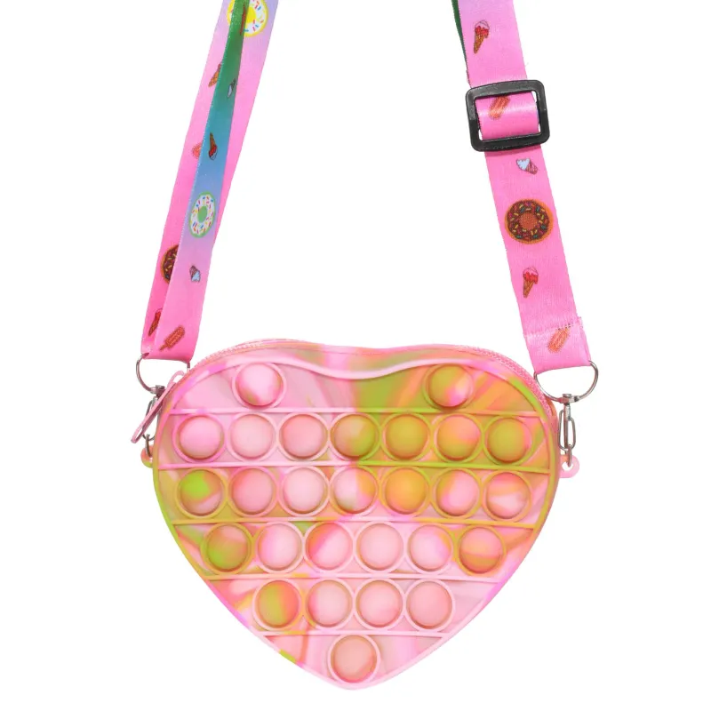 Ойыншық-стресске қарсы Pop-it, 15 см, силикон, түсті, сөмке жүрек, Поп-it, image-1