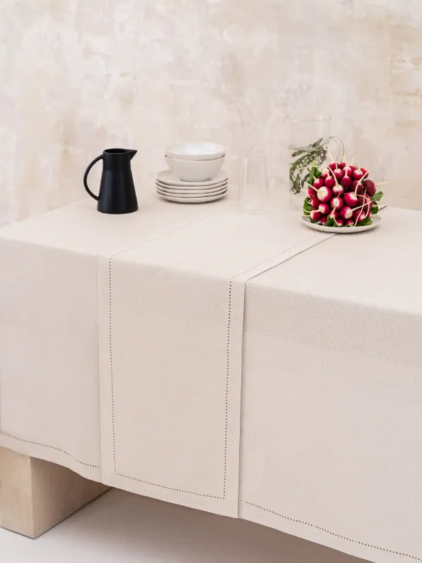 Үстел үсті жолы, 40х160 см, полиэстер, күміс-Крем, Hemstitch, image-2