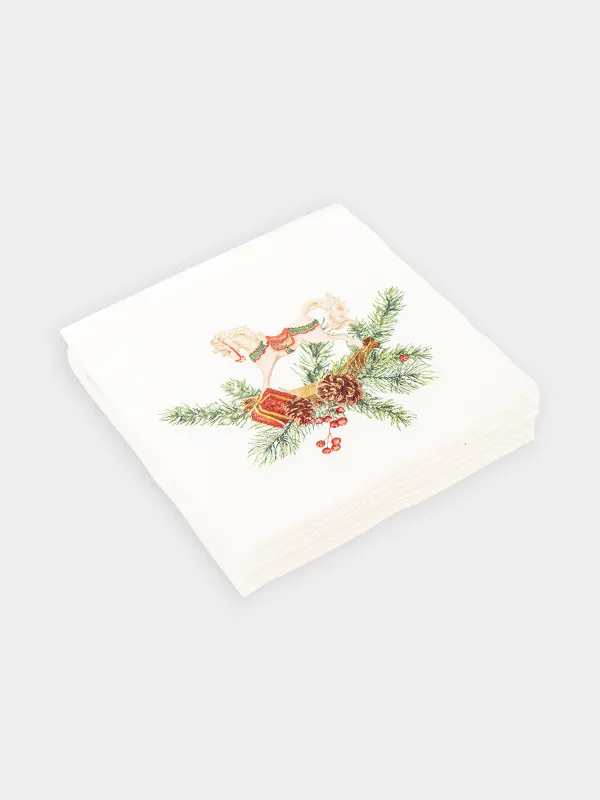 Қағаз майлықтар, 21х21 см, 20 дана, төртбұрышты, ақ, Жылқы, Christmas miracle classic, image-0