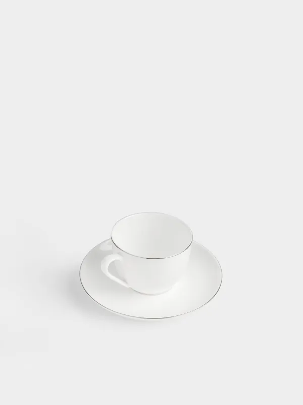 Шәй жұбы, 2 адам, 4 зат, 270 мл, фарфор F, ақ, күміс жиегі бар, Ideal silver, image-2