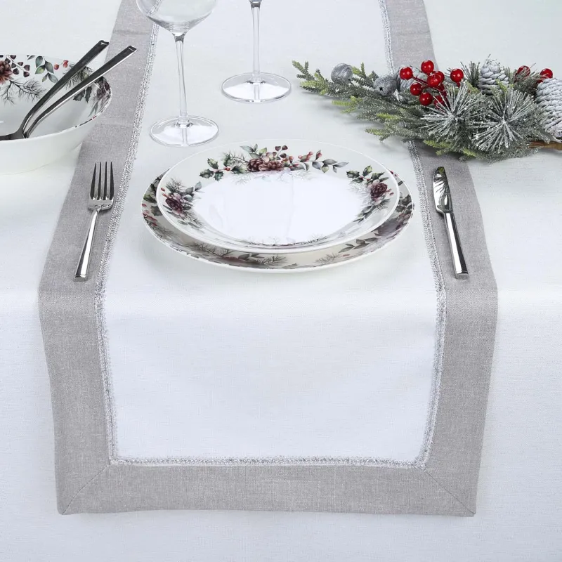 Жұмыс үстелі жолы, 40х160 см, полиэстер, АҚ және сұр, Milky way, image-2