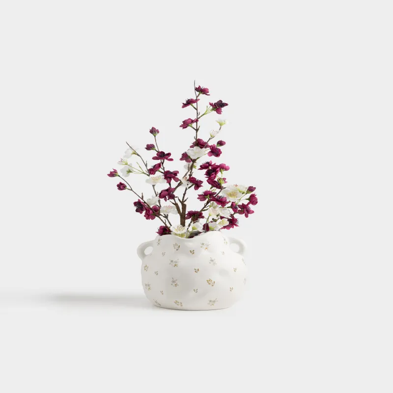 Гүл вазасы, 19 см, тұтқалары бар, керамика D, сүт түстес, Винтажды гүлдер, La flore, image-4