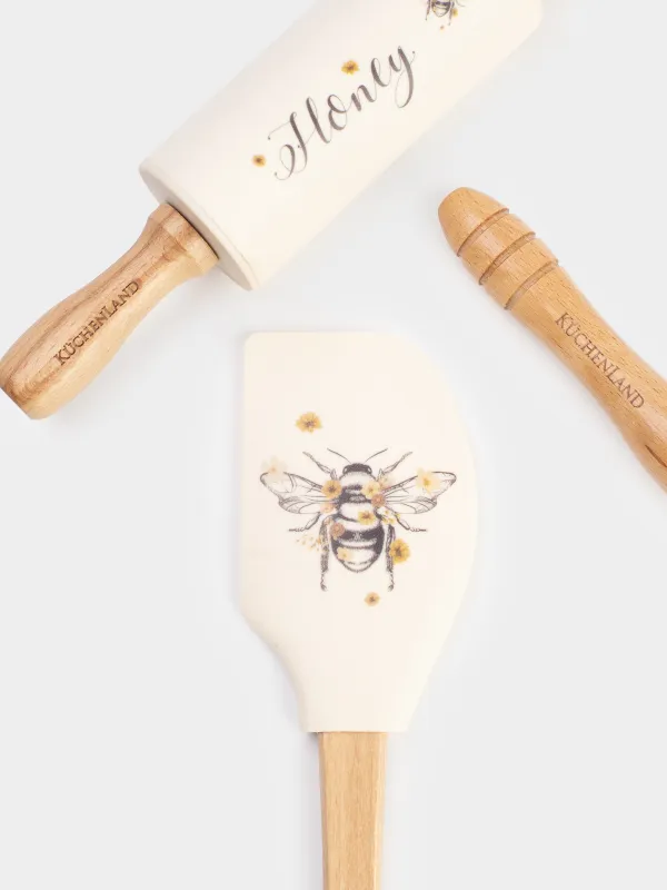 Набор для выпечки, 3 пр, лопатка/венчик/скалка, силикон/дерево, бежевый, Шмель, Honey, image-3