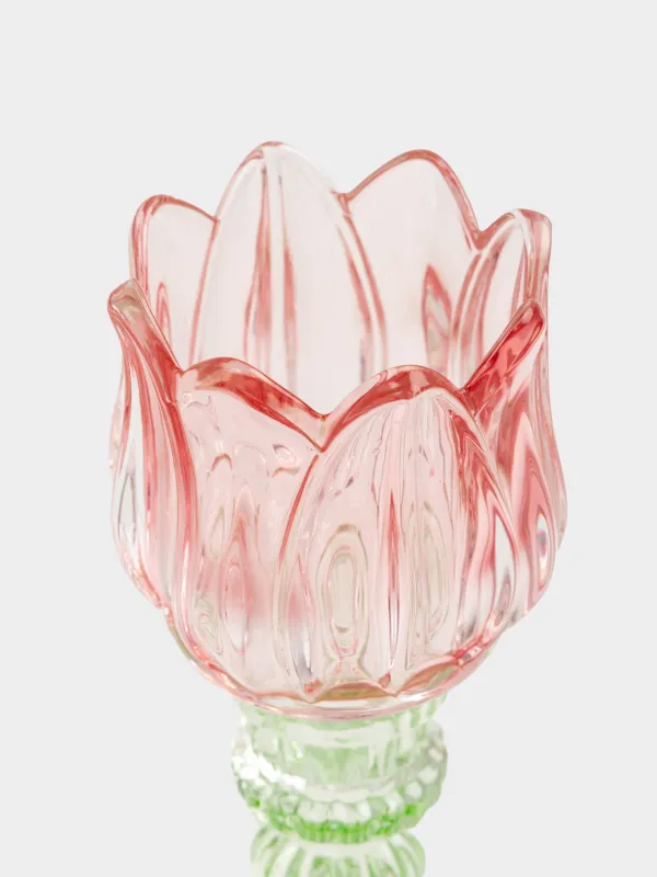 Подсвечник, 17 см, для чайной свечи, на ножке, стекло Р, зеленая ножка, Тюльпан, Fleur color, image-2