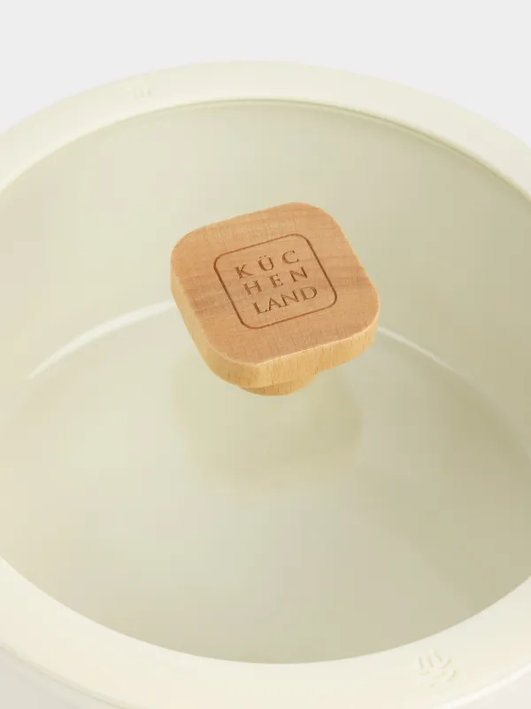 Кастрюля, 20 см, 2,9 л, с крышкой, металл эмалированный/дерево, молочная, Enamel wood, image-3