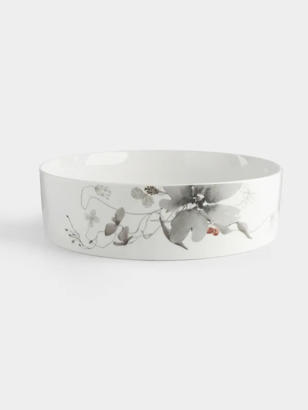 Блюдо, 23х6 см, с бортами, Серые цветы, Watercolor, image-1