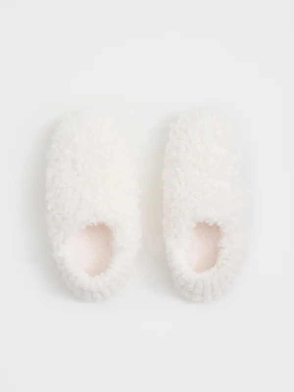 Тапочки-носки женские, домашние, искусственный мех/шерпа, молочные, Curled, image-1