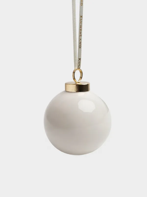 Игрушка елочная, 6 см, керамика D, бело-золотистая, Шар, Часы, Ball christmas, image-1