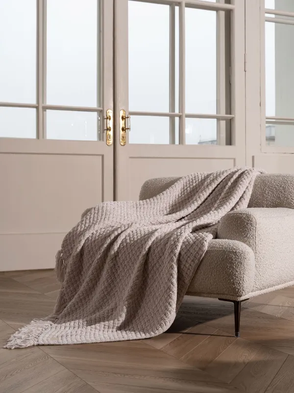 Жамылғы, 130х160 см, шашағы бар, шенилл, сүт түстес, Chenill, image-3