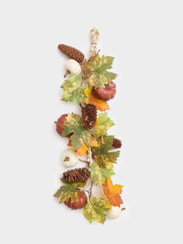 Сәндік бұтақ-гирлянд, 60 см, пенопласт/полиэстер, Шырша бүршіктері бар асқабақтар, Autumn fusion, image-1