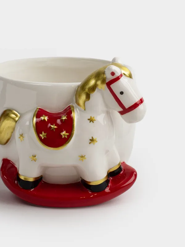 Саптыаяқ, 350 мл, керамика, сүтті қызыл, Тербелетін ат, Horse cute, image-1