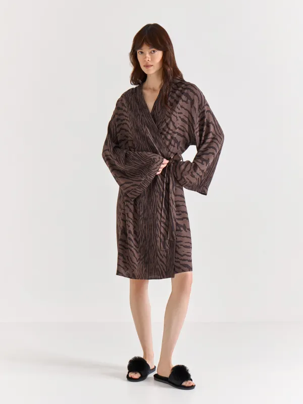 Әйелдерге арналған кимоно, үйге арналған, өлшемі S, вискоза, ақ-қара, Zefina, image-0