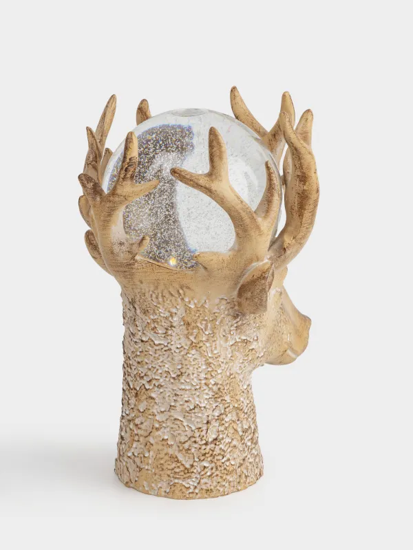 Снежный фонарь, 25 см, с подсветкой, пластик, коричневый, Шар в рогах оленя, Deer, image-5