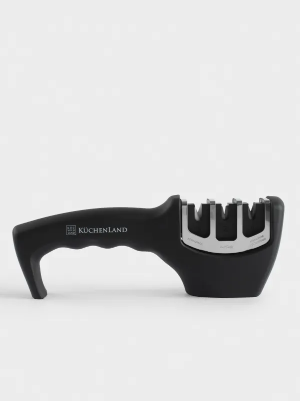 Пышақ қайрау, 20 см, қайраудың үш кезеңі, пластик/болат, қара, аксессуарлар, image-0