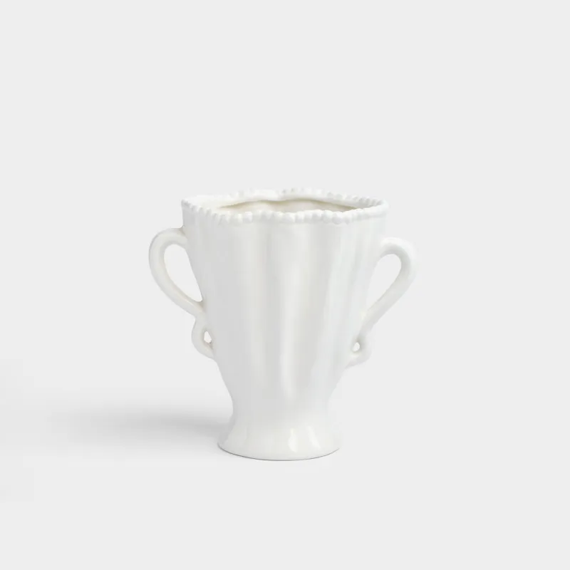 Ваза для цветов, 16 см, с ручками, керамика D, молочная, Точки, Crumple grace