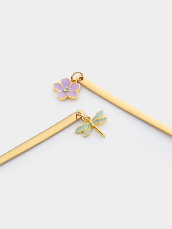 Ложка десертная, 14 см, 2 шт, сталь, золотистая, Стрекоза/Цветок, Bloome, image-4