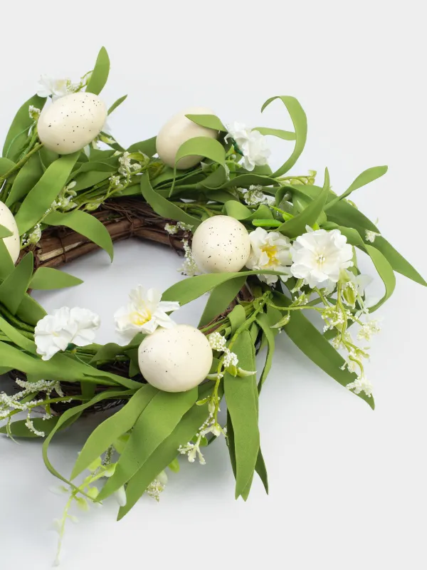 Венок декоративный, 26 см, Перепелиные яйца и цветы, Rustic Easter decor, image-2