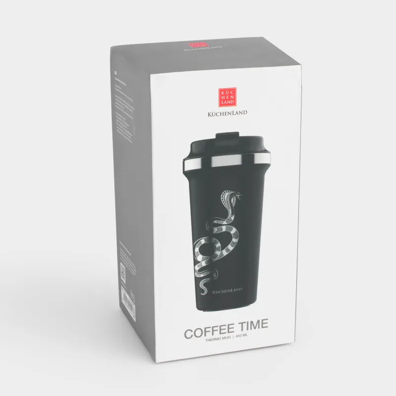 Термокружка, 450 мл, сталь/пластик, черная, Серебристая кобра, Coffee time, image-5