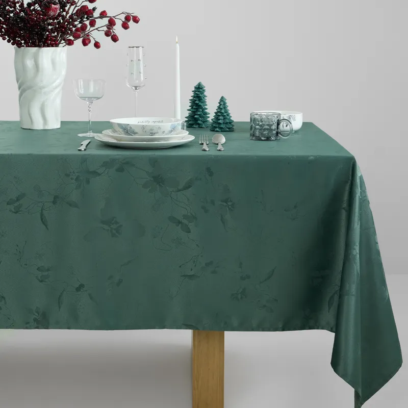 Скатерть, 160х160 см, жаккард, полиэстер, зеленая, Цветы, Flora green