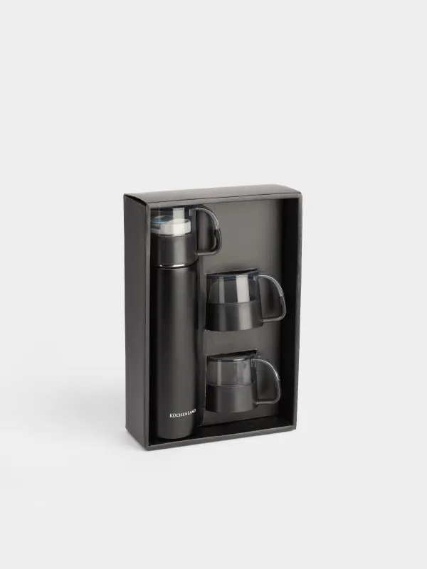 Сусындарға арналған жиынтық, 3 адам, 4 зат, саяхатқа арналған, термос, 450 мл, болат/пластик, қара, Electrum, image-4