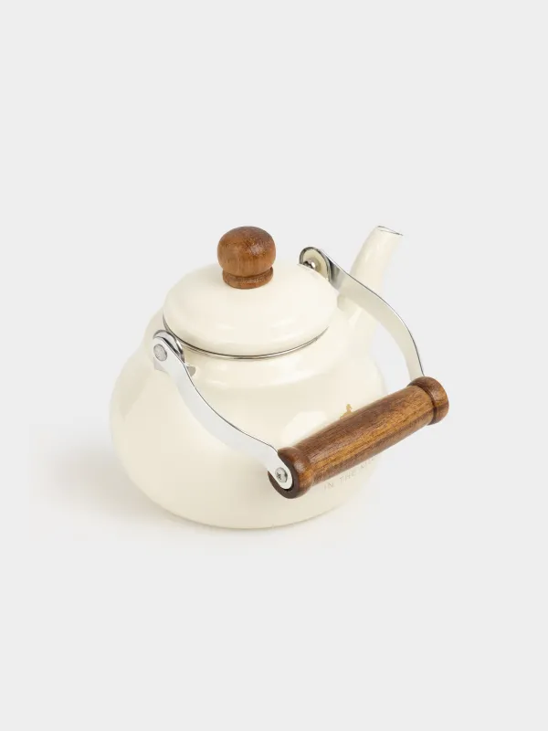 Шайнек, 1,2 л, ысқырығы бар, эмальданған металл/ағаш, сүт түстес, Жылқы, Emamel, image-4