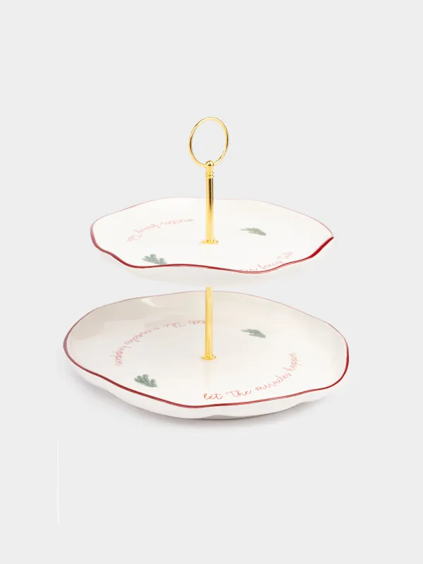 Пирожныйларға арналған тұғыр, 25х21/26 см, 2 деңгейлі, керамика/металл, Шырша мен жылқы, Christmas tree, image-4