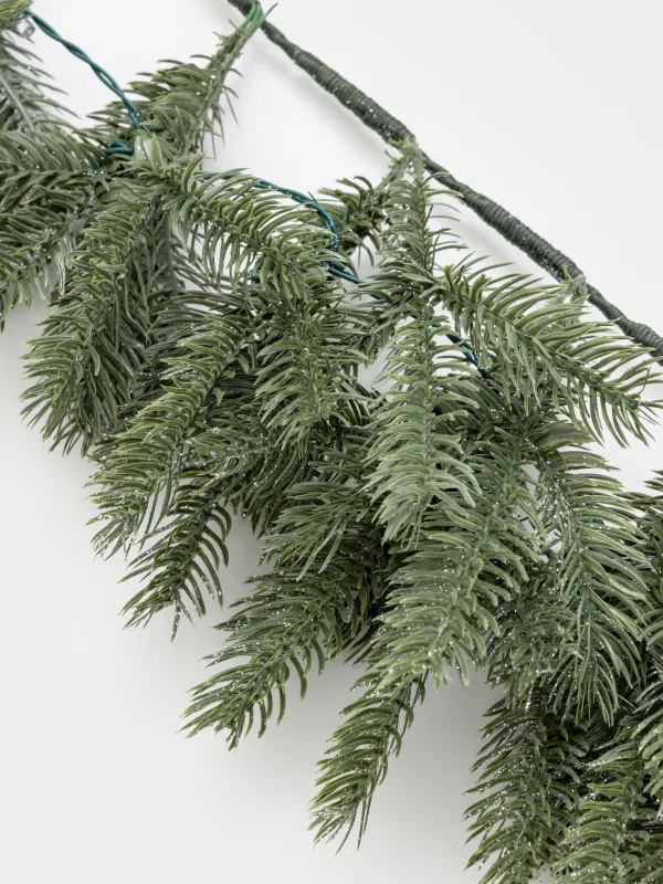Ветка-гирлянда декоративная, 1,8 м, с подсветкой, пластик, Ель с блестками, Conifer silver, image-1