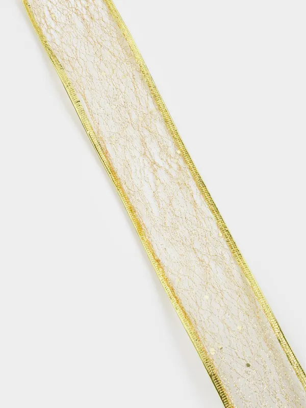 Сәндік таспа, 5 м, иілімді, полиэстер, шампан, Жылтырақтары бар өрмекші торы, Ribbon christmas, image-2