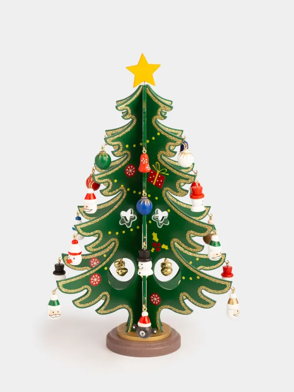 Мүсінше, 29 см, салпыншағы бар, МДФ, жасыл, Ойыншықтары бар шырша, Christmas style, image-0