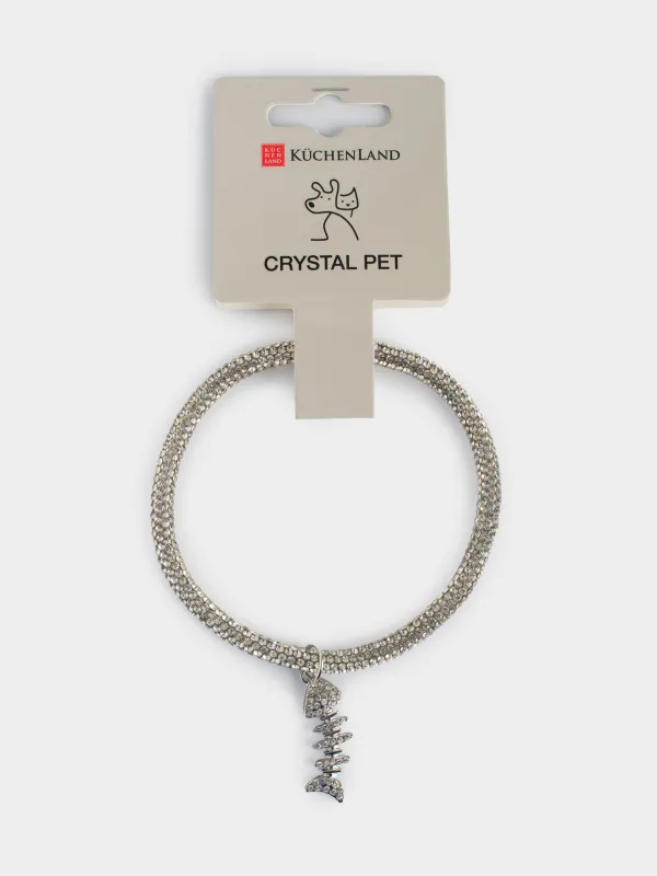 Ошейник для животных, 27 см, декоративный, металл/стразы, серебристый, Рыбка, Crystal pet, image-4