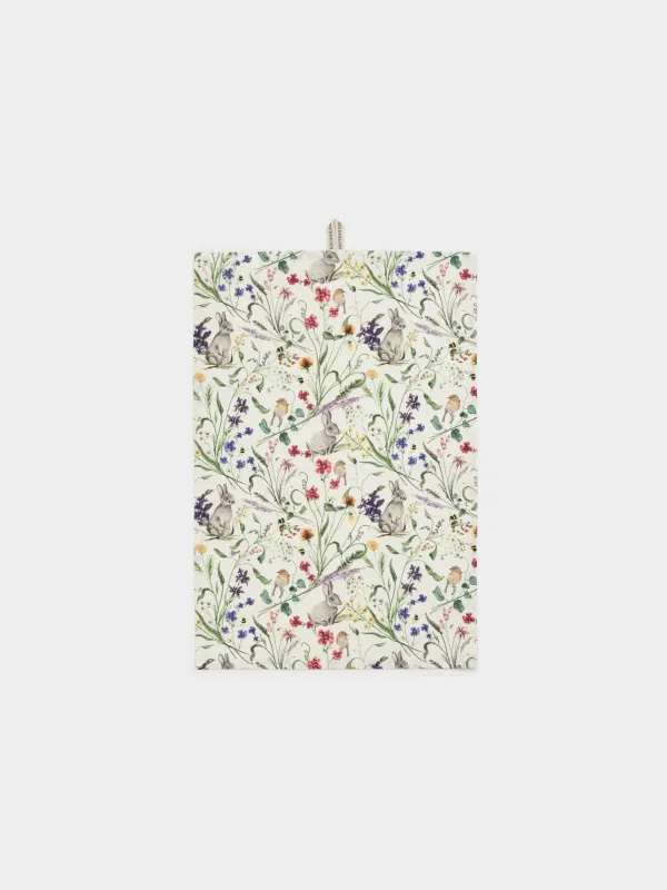Полотенце кухонное, 40х60 см, хлопок, бежевое, Кролики в цветах, Rabbit in flowers, image-0