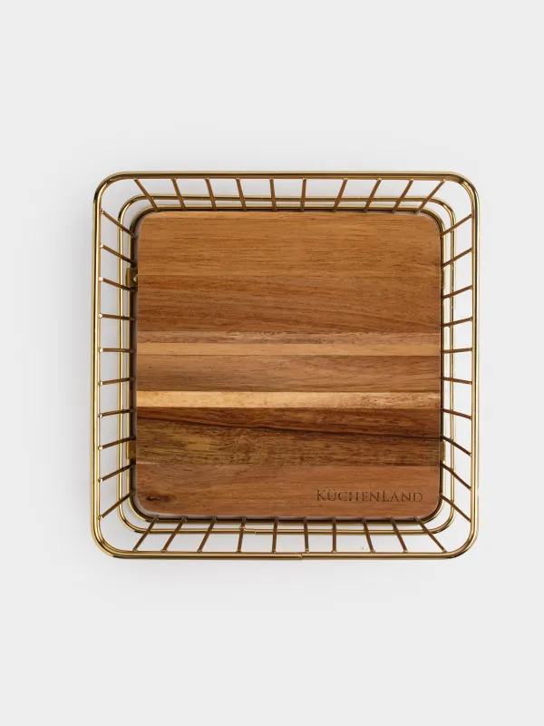 Сақтау себеті, 19х19 см, металл/ағаш, шаршы, алтын, Twist gold, image-3