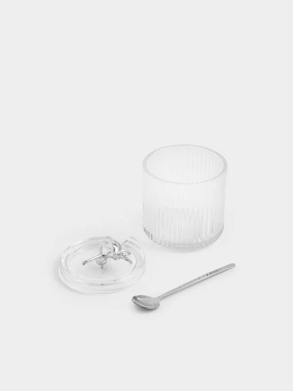 Қант ыдысы, 9,5х12 см, 400 мл, қасығы бар, шыны/металл, Күміс гүлдер, Ribby silver, image-2
