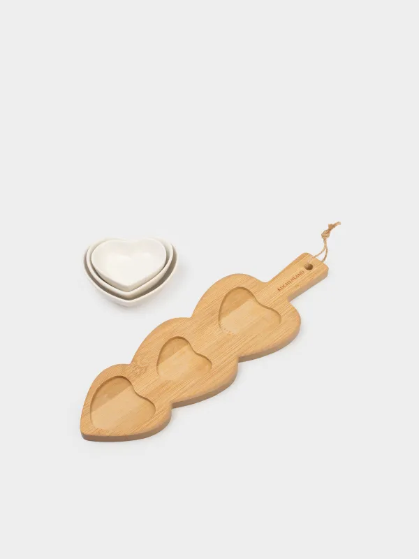 Набор для закусок, 3 пр, на подставке, фарфор/бамбук, Сердца, Heart, image-4