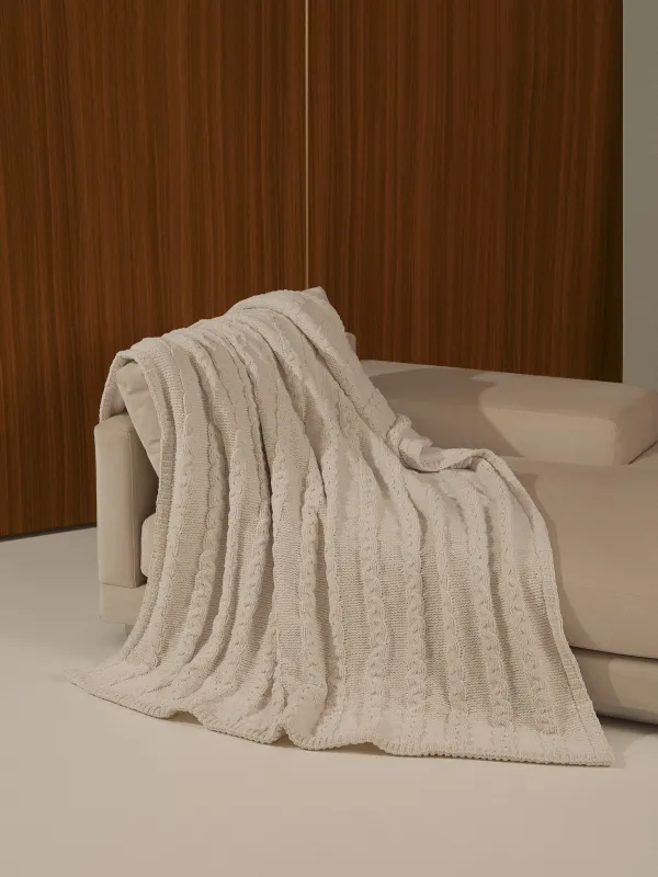 Жамылғы, 130х170 см, тоқылған, екі жақты, шенилл/шерпа, сүт түстес, Knitting, image-0