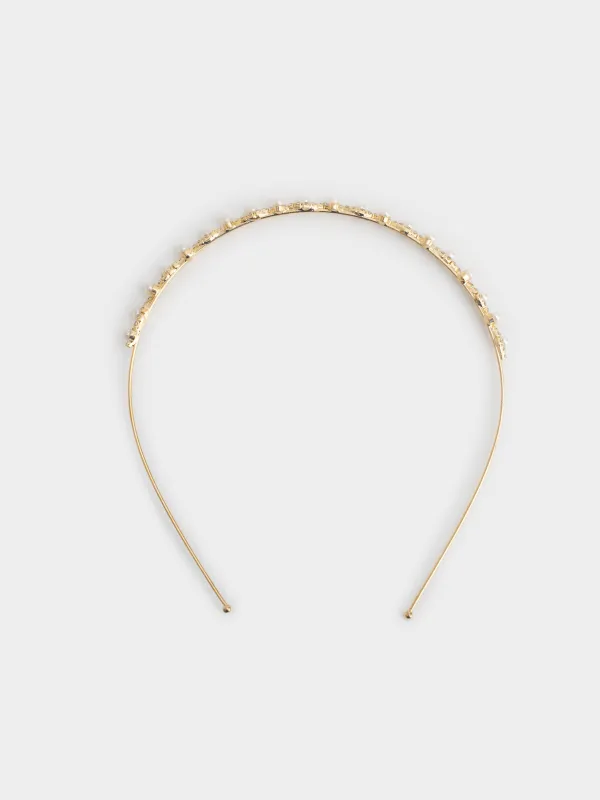 Ободок для волос, 12х14 см, стекло/металл, золотистый, Бусины с кристаллами, Hair crystal, image-0